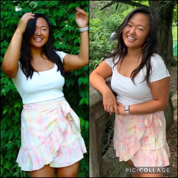 Chelsea & Violet Pastel Watercolor Balloon Sleeve Crop Blouse Wrap Skirt Set - Picture 7 of 14